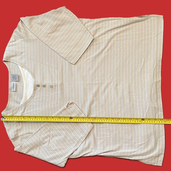 CABIN CREEK WOMENS TOP Plus Size 1X BEIGE with STRIPES Pullover 1100A - Picture 6 of 8